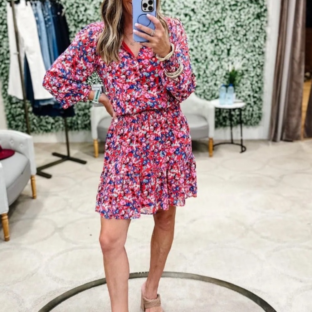 Chelsea 28 Nordstrom Pink Multi Floral Long Sleeve Dress NWT size M